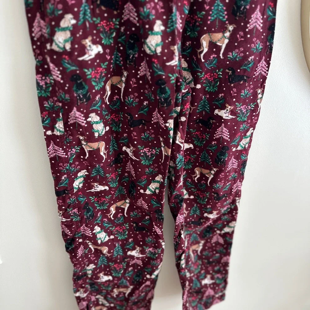 Lands End Bundle Flannel Pajamas Women’s Tall Small Rich Burgundy Holiday Hounds - Picture 9 of 15